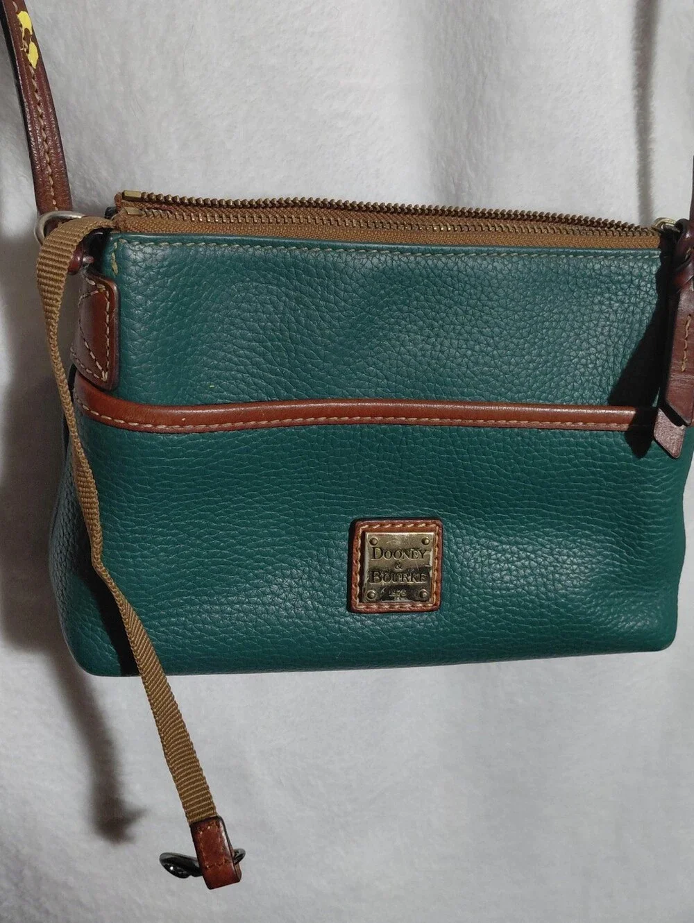 Dooney & Bourke Green Crossbody Pebble Leather Crossbody Brown Trim Needs TLC